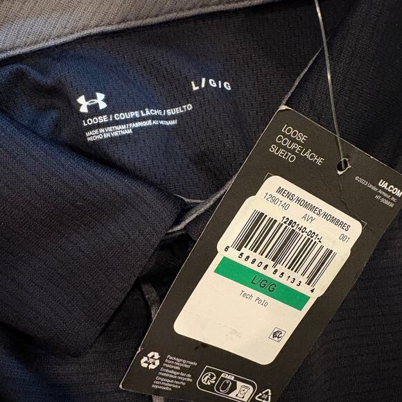 Under Armour Golf Shirt Men Large Black Loose Tech Polo Performance Short Sleeve - Picture 6 of 10
